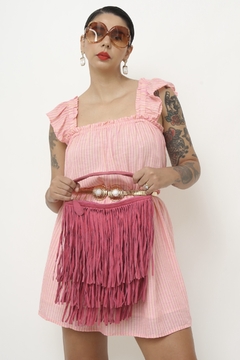 Imagem do Bolsa western couro franja rosa forrada
