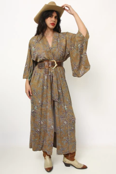 Kimono bege tecido fino molinho estampa