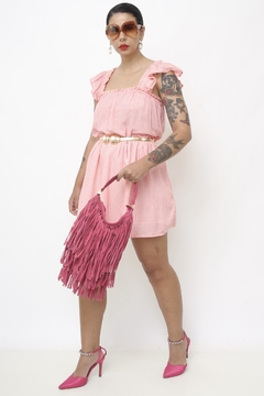Imagem do Bolsa western couro franja rosa forrada