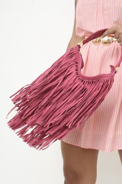Bolsa western couro franja rosa forrada - comprar online