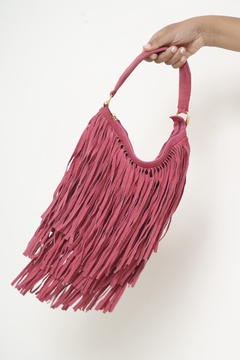 Imagem do Bolsa western couro franja rosa forrada