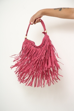 Bolsa western couro franja rosa forrada na internet