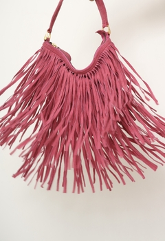 Bolsa western couro franja rosa forrada