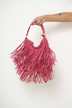 Bolsa western couro franja rosa forrada