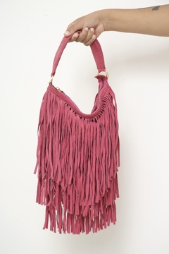 Imagem do Bolsa western couro franja rosa forrada