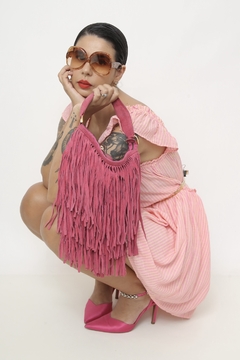Bolsa western couro franja rosa forrada - comprar online