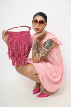 Imagem do Bolsa western couro franja rosa forrada
