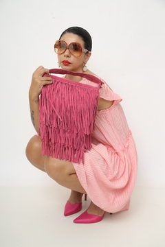 Bolsa western couro franja rosa forrada - Capichó Brechó