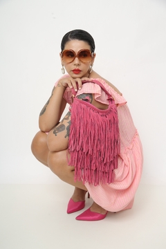 Imagem do Bolsa western couro franja rosa forrada