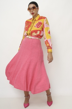 Saia RICHARDS 100% linho rosa evase - loja online