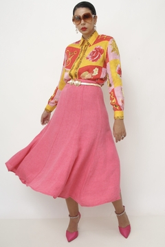 Saia RICHARDS 100% linho rosa evase - comprar online