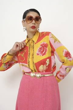 Camisa estampada seda flores e frutas - comprar online