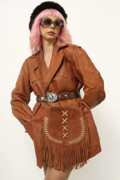 Imagem do Bolsa franja telha couro camurça vintage