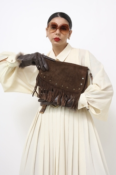 Bolsa couro franja marrom western