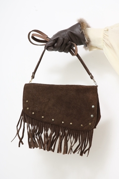 Bolsa couro franja marrom western