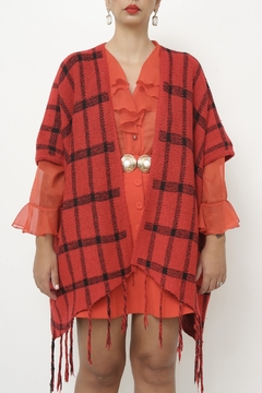 Poncho xadrez vermelho vintage - comprar online