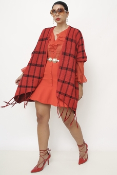 Poncho xadrez vermelho vintage - Capichó Brechó
