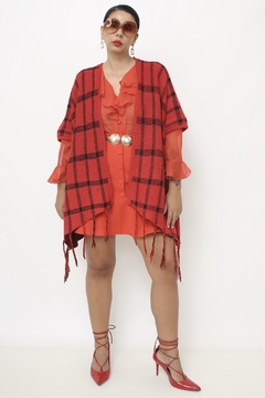Poncho xadrez vermelho vintage - loja online