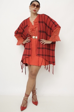 Poncho xadrez vermelho vintage na internet