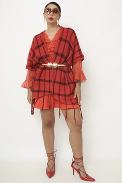 Imagem do Poncho xadrez vermelho vintage