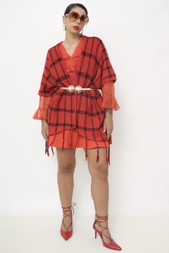 Poncho xadrez vermelho vintage