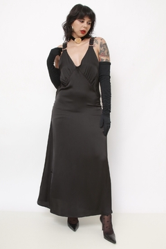 Sleep Dress preto acetinado chic