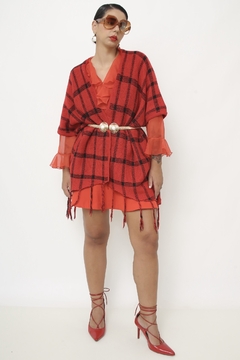 Poncho xadrez vermelho vintage - Capichó Brechó