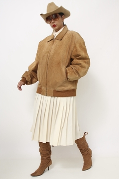 Jaqueta couro bomber vintage forro matelasse