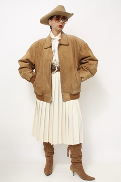 Jaqueta couro bomber vintage forro matelasse - Capichó Brechó