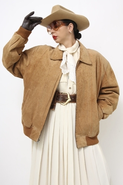 Jaqueta couro bomber vintage forro matelasse