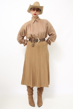 Saia tricot bege midi classica - loja online