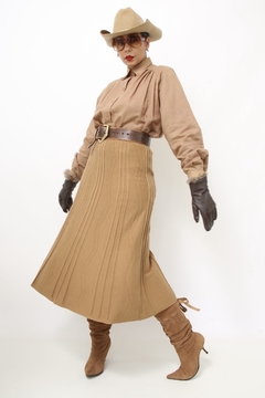 Saia tricot bege midi classica - comprar online