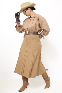 Saia tricot bege midi classica - comprar online