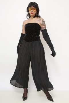 Calça plissada preta midi - loja online