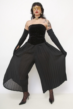 Calça plissada preta midi