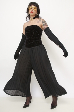Calça plissada preta midi - Capichó Brechó