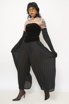 Calça plissada preta midi