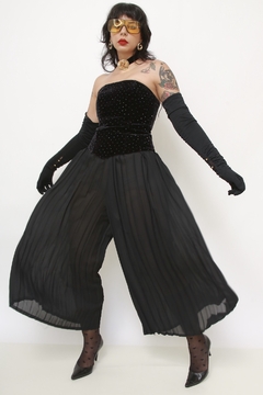 Calça plissada preta midi