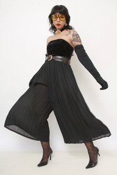 Calça plissada preta midi - Capichó Brechó