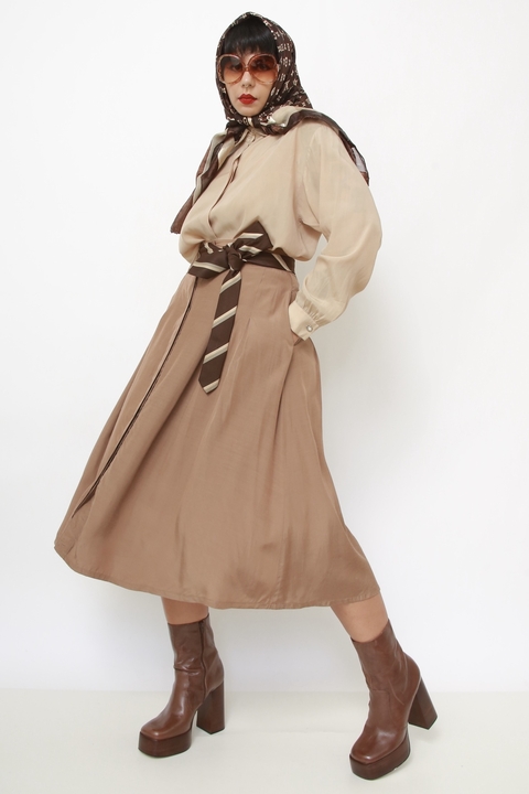 Saia marrom midi viscose