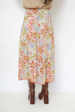 Saia midi flores viscose - comprar online