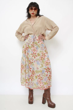 Saia midi flores viscose
