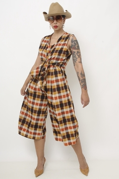 Macacão xadrez western midi laço - comprar online