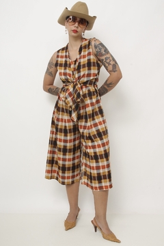 Macacão xadrez western midi laço