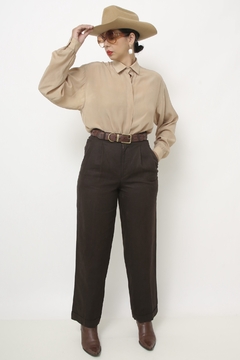 Calça YSL marrom linho CGC - Capichó Brechó