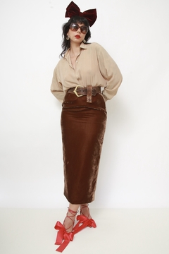 Saia midi marrom veludo western - comprar online