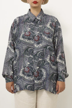 Imagem do Camisa 100% seda azul estampa