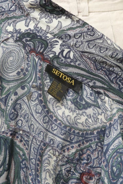 Camisa 100% seda azul estampa