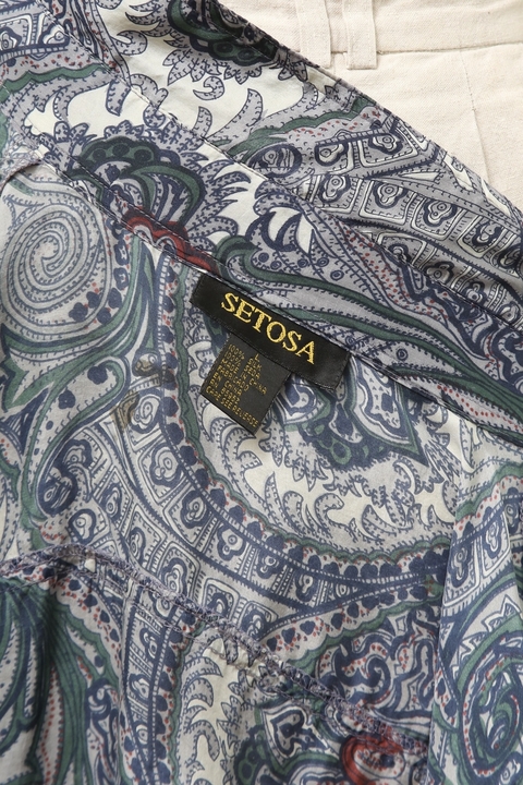 Camisa 100% seda azul estampa