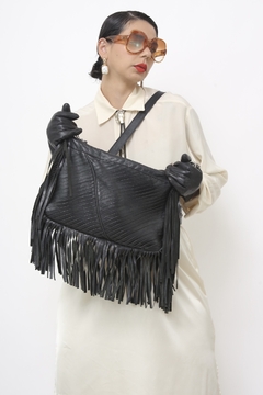 Bolsa franja western preta couro